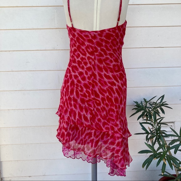 Vintage Betsey Johnson 90s 2000s Midi Animal Print silk asymmetrical red pink - Picture 4 of 16